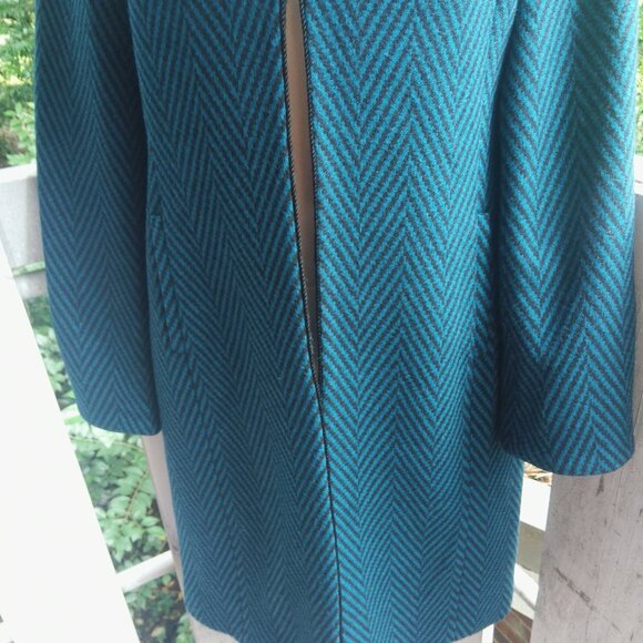 Wool Chevron Longline Trench Duster Blazer Jacket Women Blue Valerie Stevens 8 - Picture 6 of 11